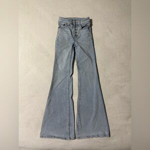 American Eagle Jeans Women's 00‎ Blue Super Hi Rise Flare Stretch Denim *Flaws